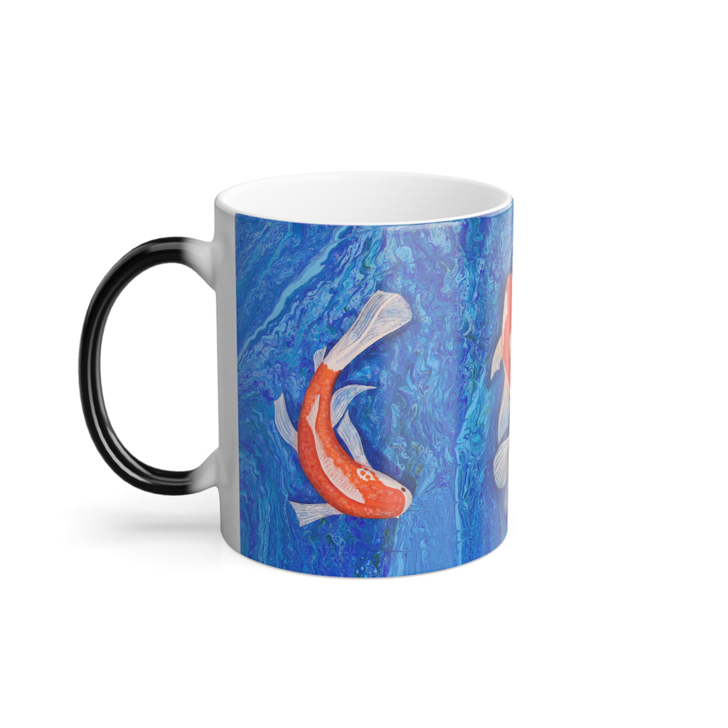 Mug with a design of two fish on a blue background