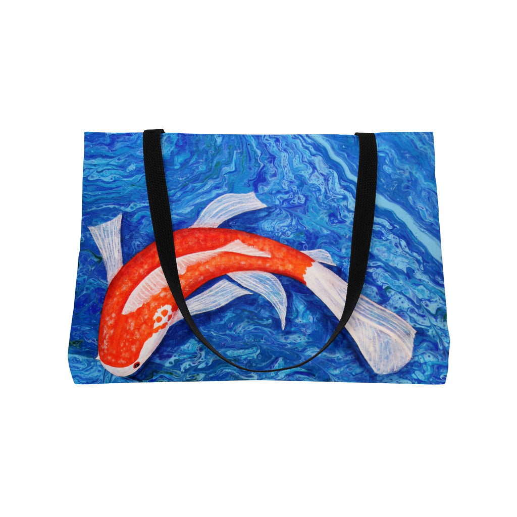 Tote bag with Koi fish design on a blue water background