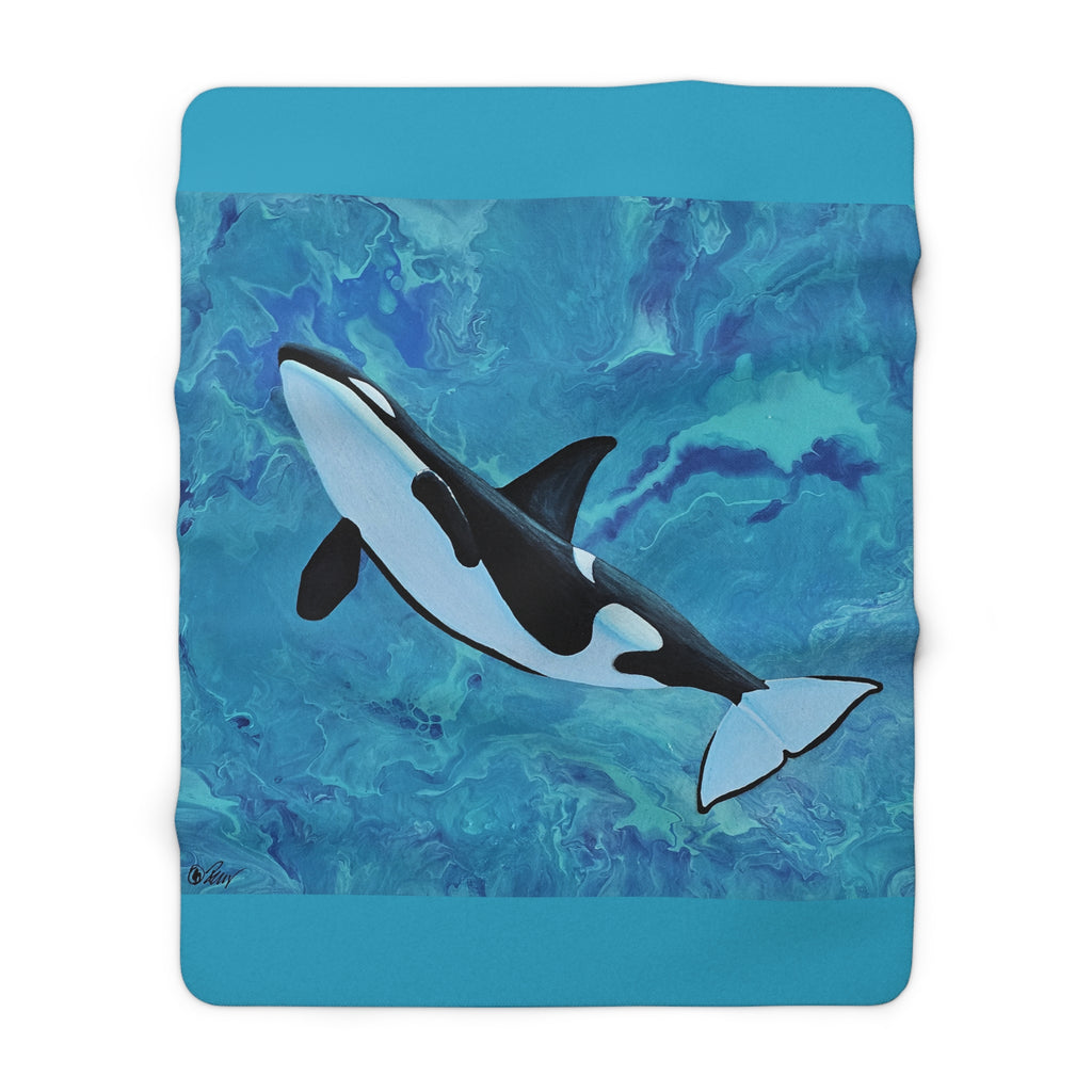 Orca whale design on a blue background