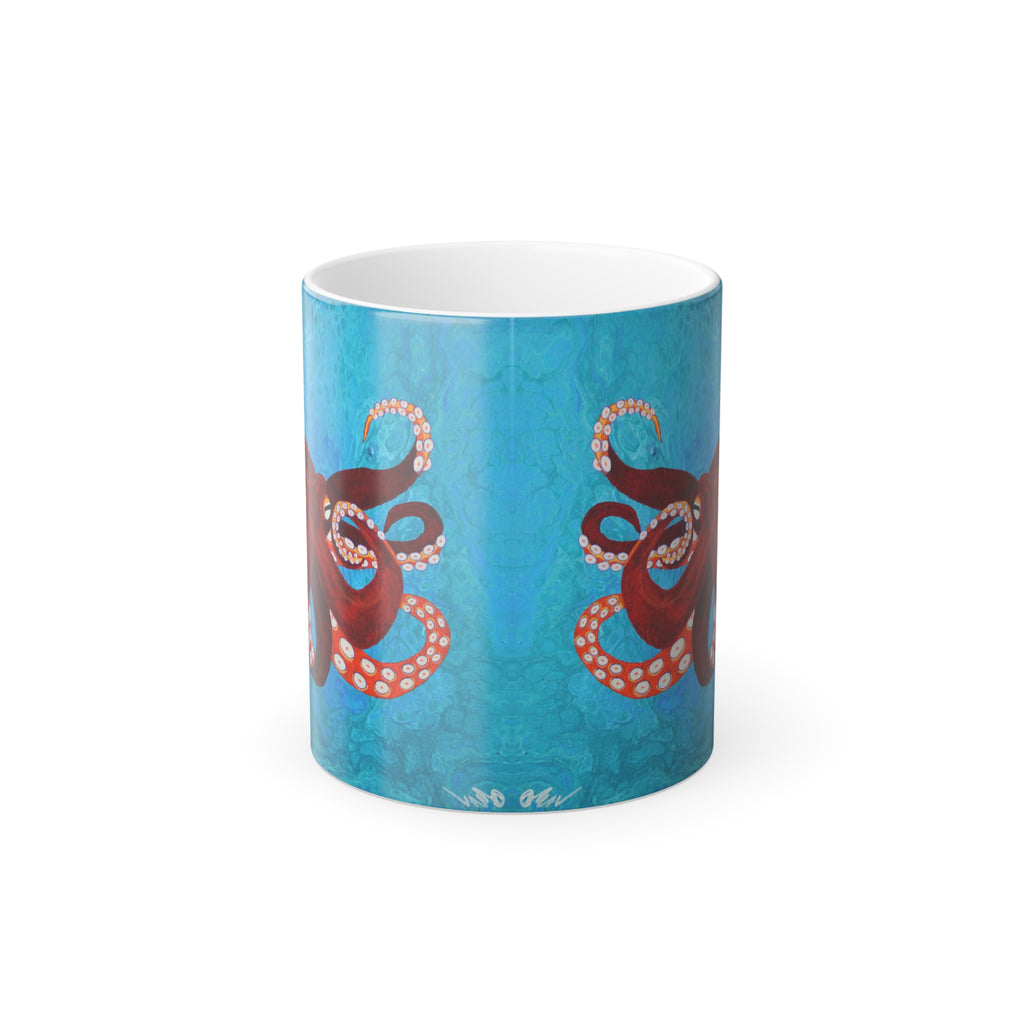 Mug with octopus design on a blue background