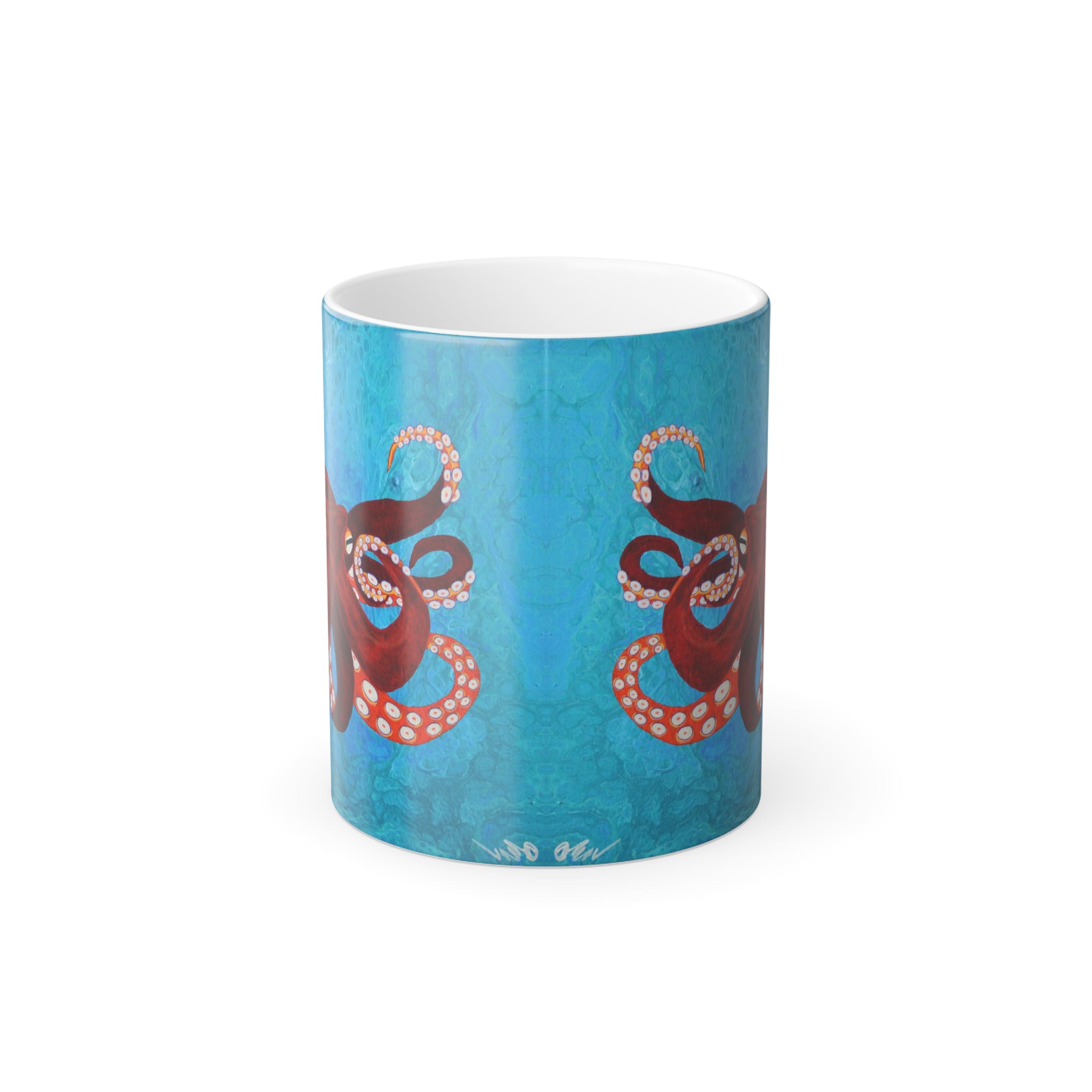 Mug with octopus design on a blue background