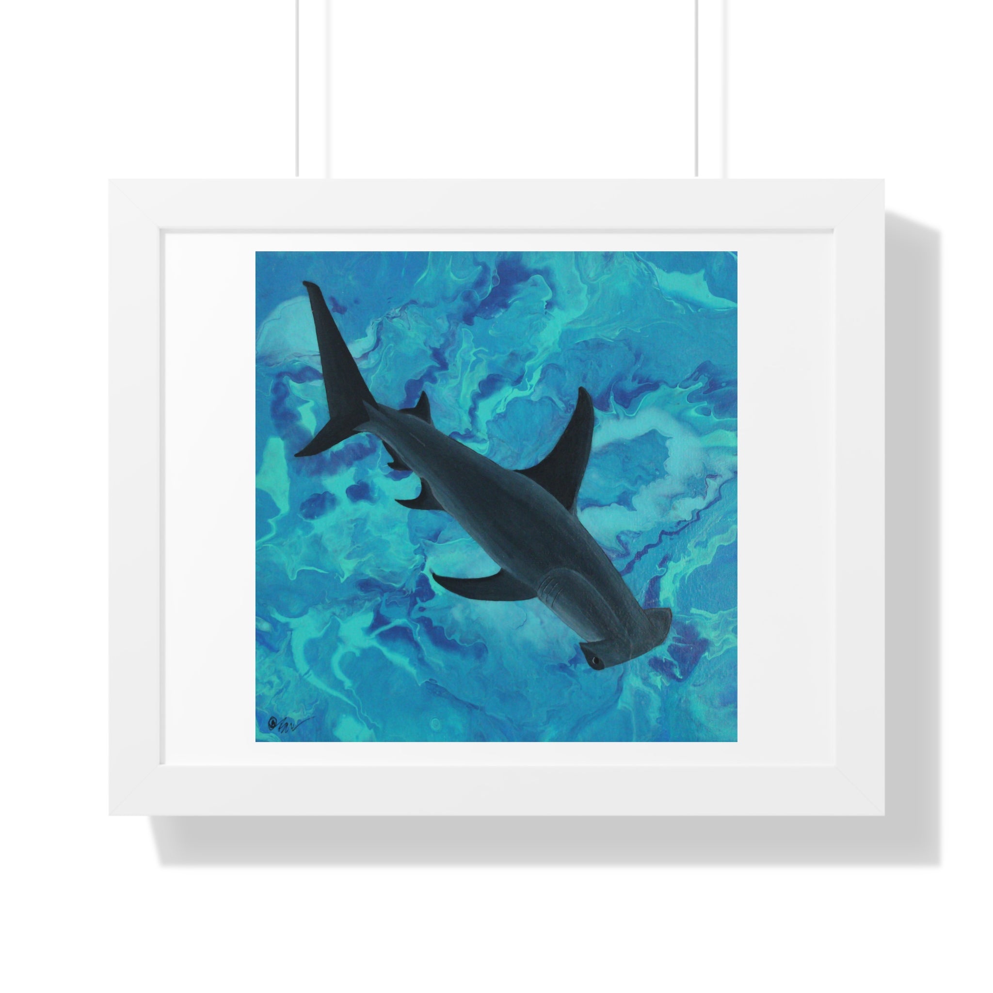 Hammerhead Shark Framed Poster — Ocean Blue Marine Wall Art