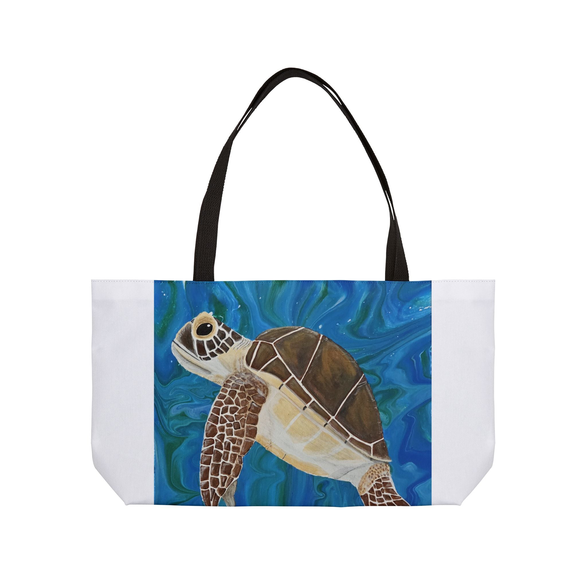 Tote bag with a turtle design on a white background