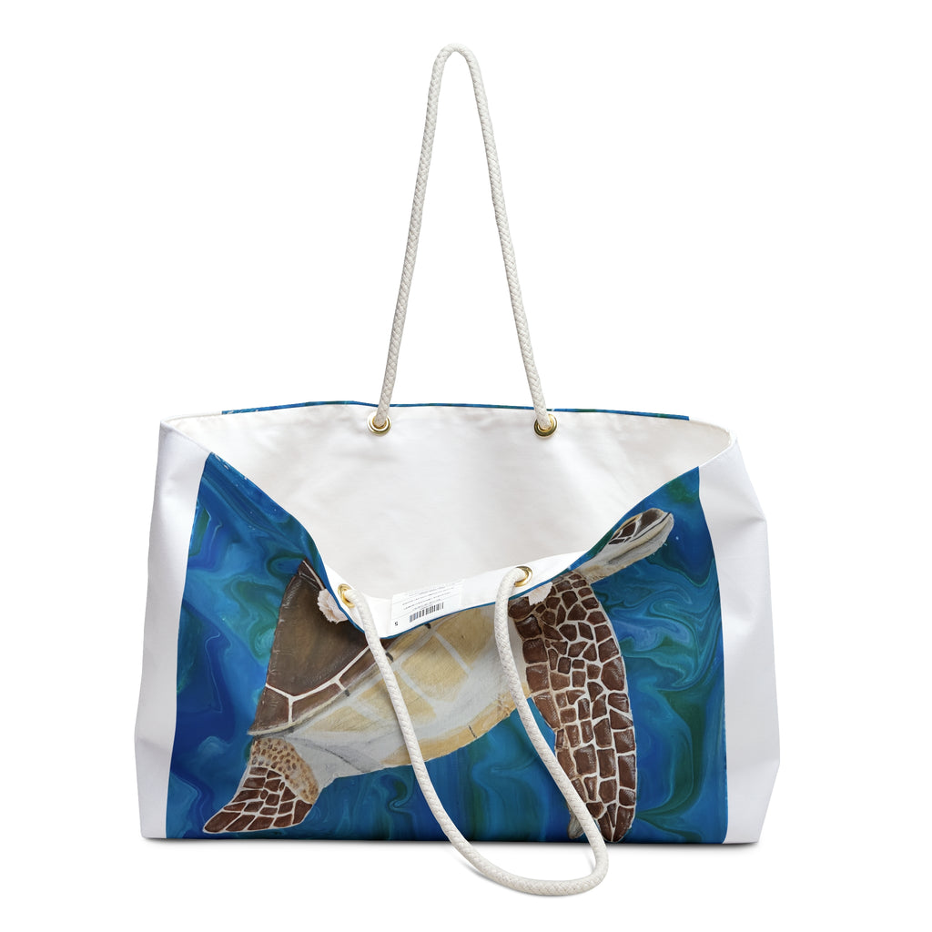 Tote bag with a turtle design on a white background