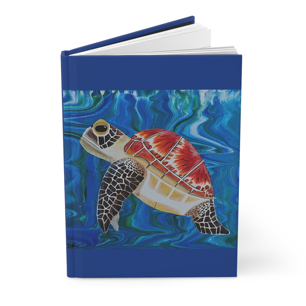 Notebook with a turtle illustration on a blue background