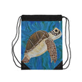 Drawstring bag with a turtle design on a blue underwater background
