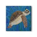 Coaster of a turtle on a blue abstract background