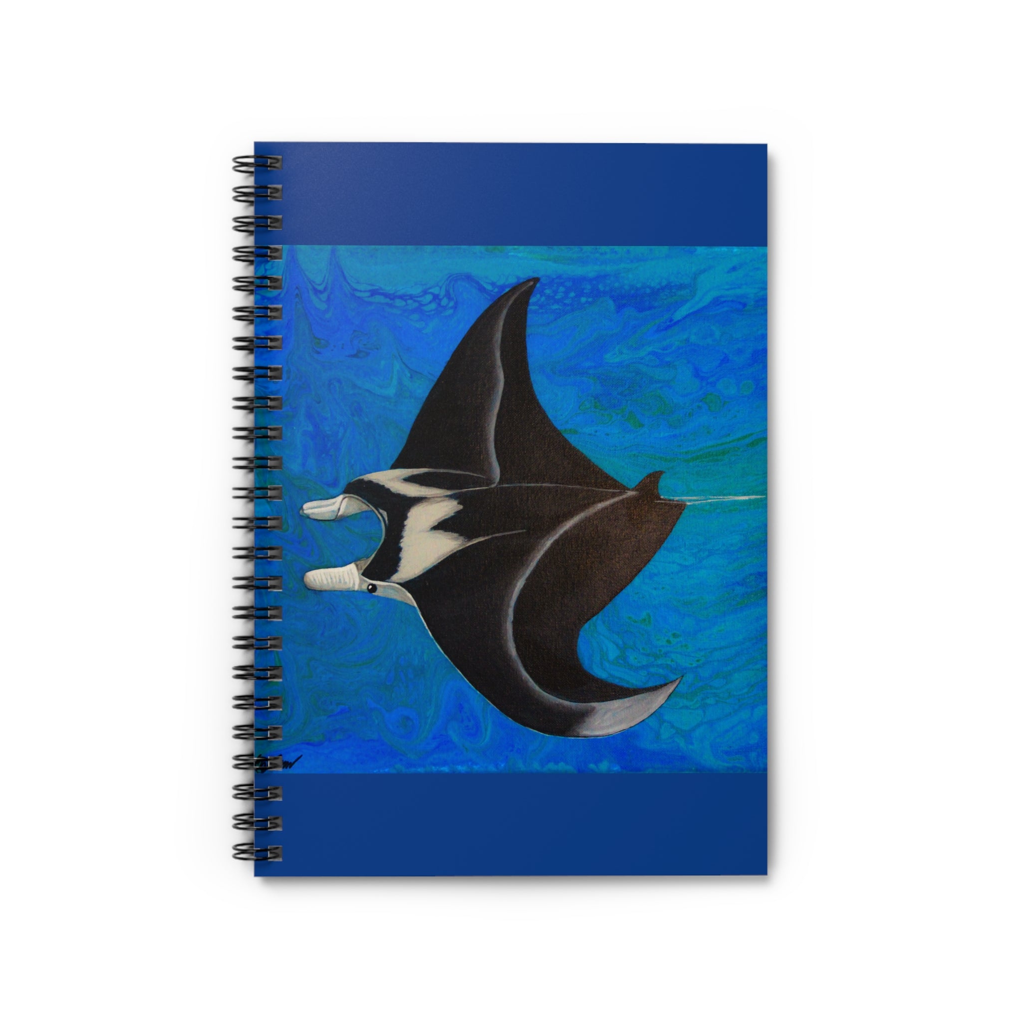 Notebook with a manta ray design on a blue background