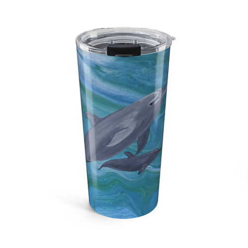 Tumbler with dolphin design on a white background