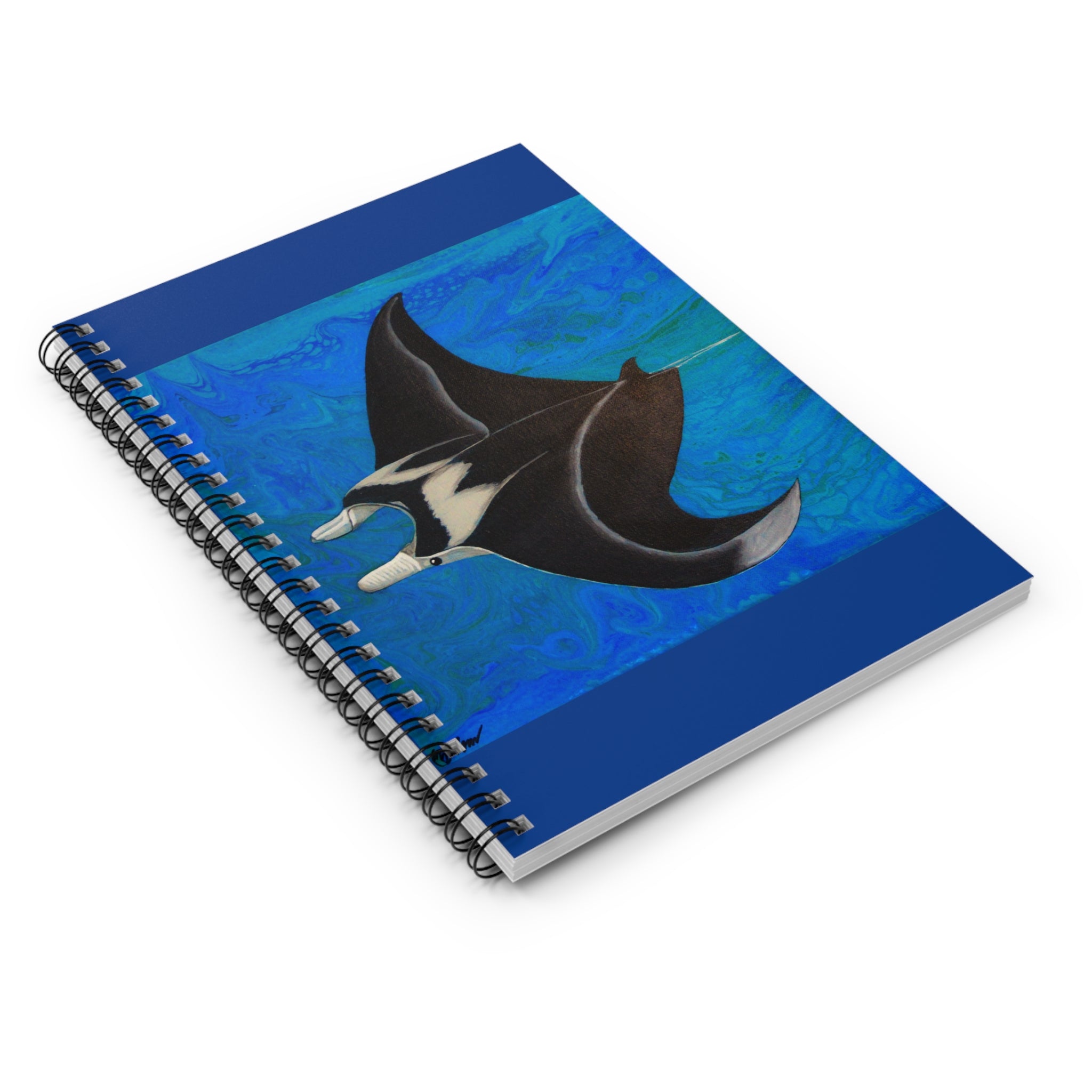 Notebook with a manta ray design on a blue background