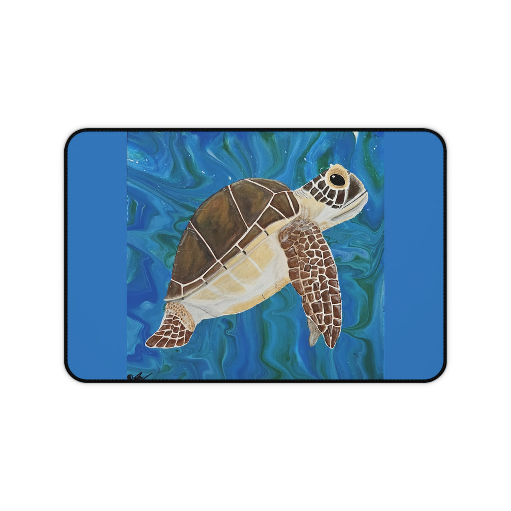 desk pad with a turtle design on a blue water background