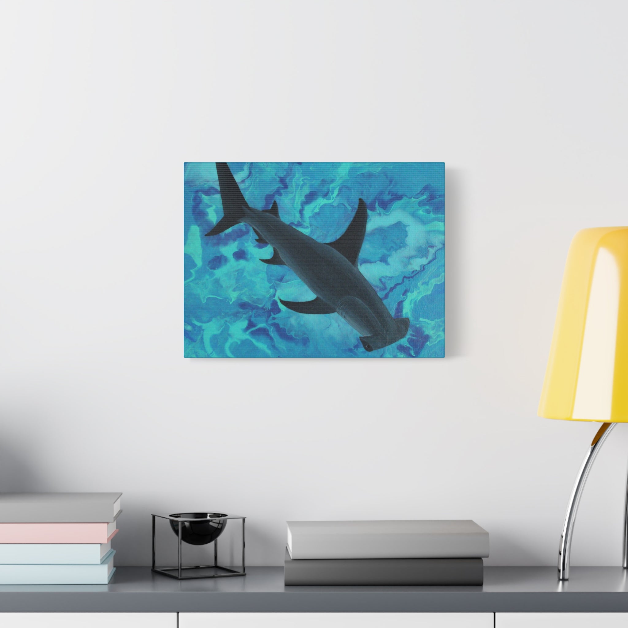 Hammerhead Shark Canvas Art - Blue Ocean Matte Stretched Canvas