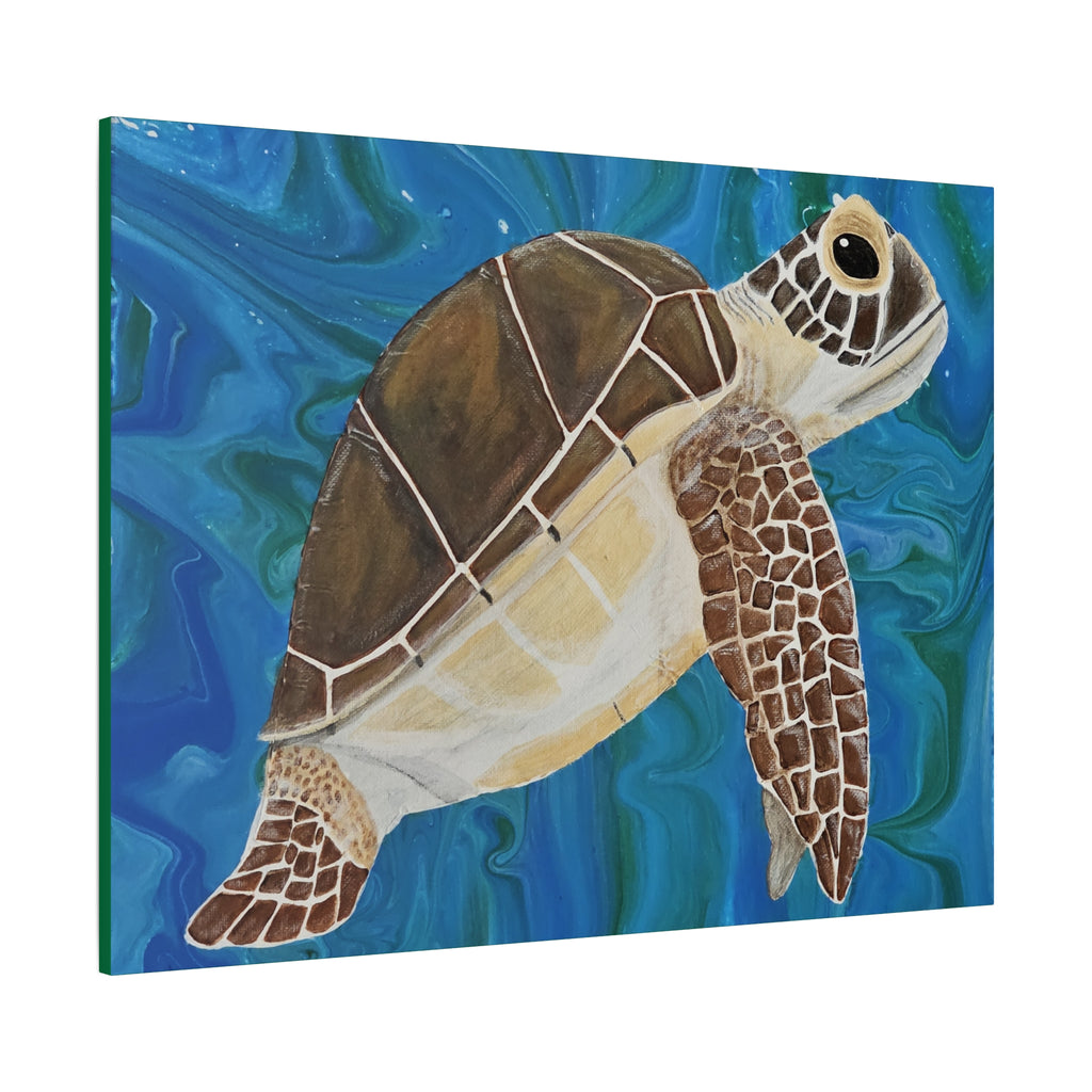 Canvas print of a turtle with a blue abstract background