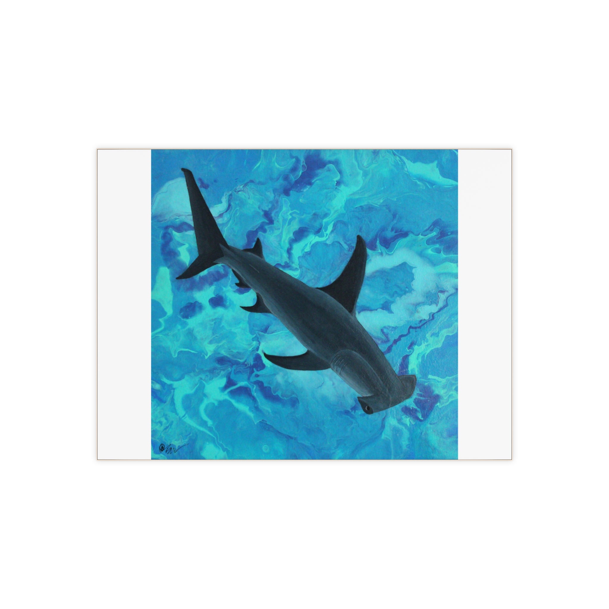 Shark swimming against a blue abstract background tile