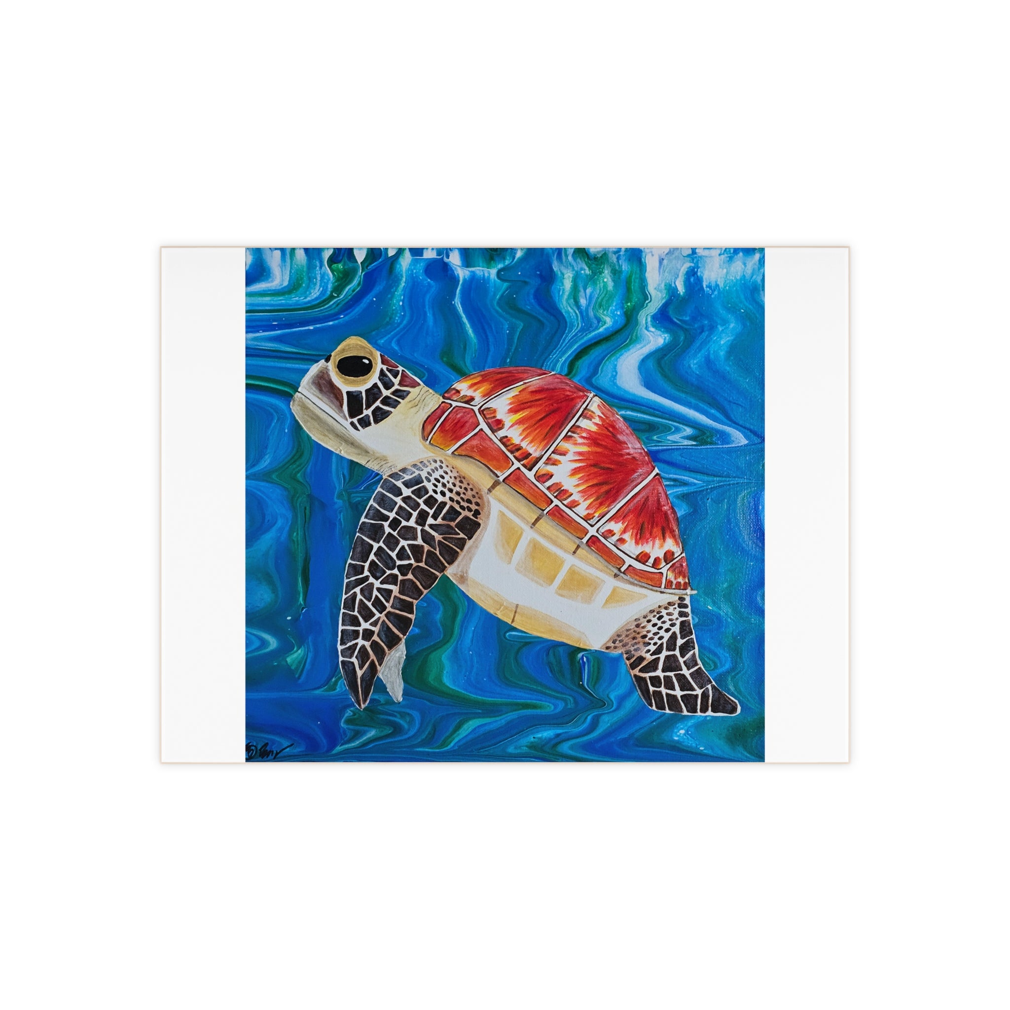 Sea Turtle Ceramic Photo Tile — Colorful Ocean Wall Art