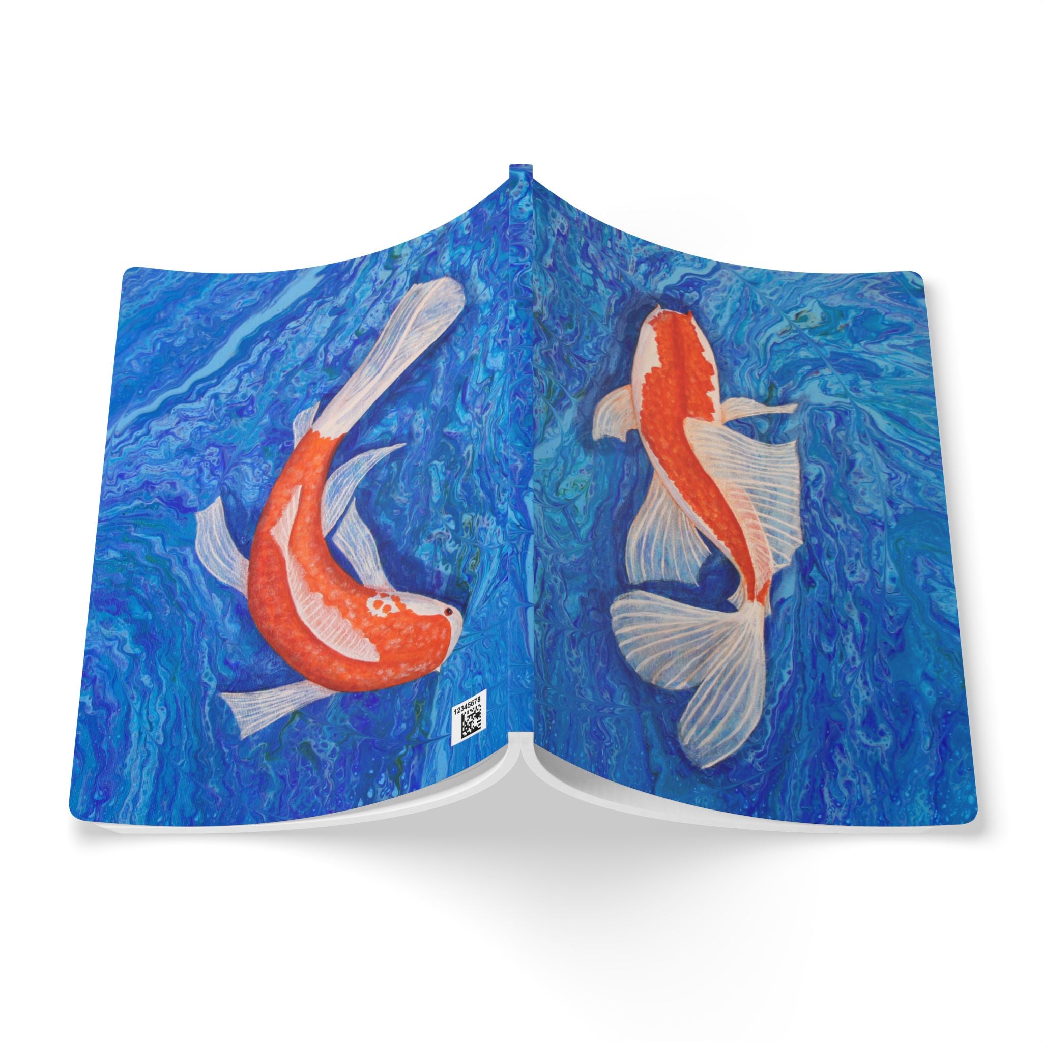 Foldable tent with koi fish design on a blue watercolor background