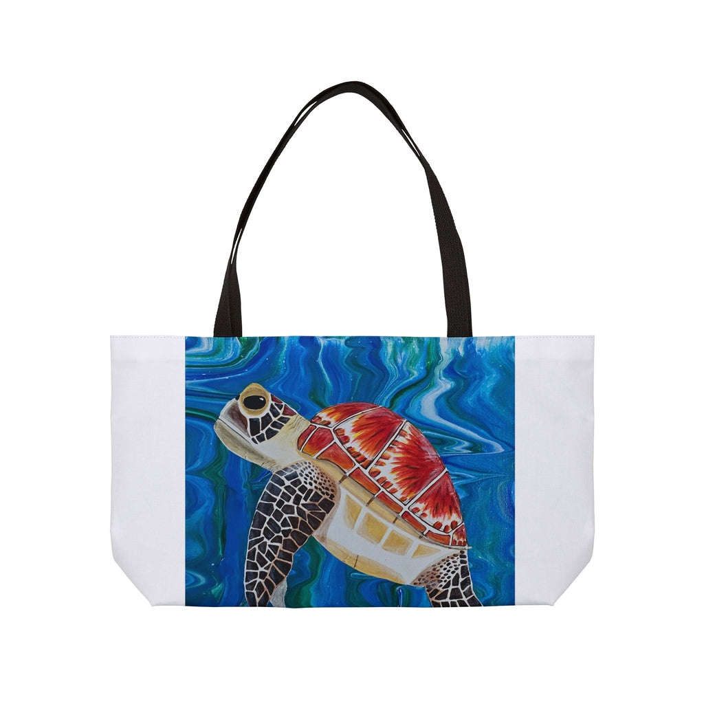 Tote bag with a turtle design on a white background
