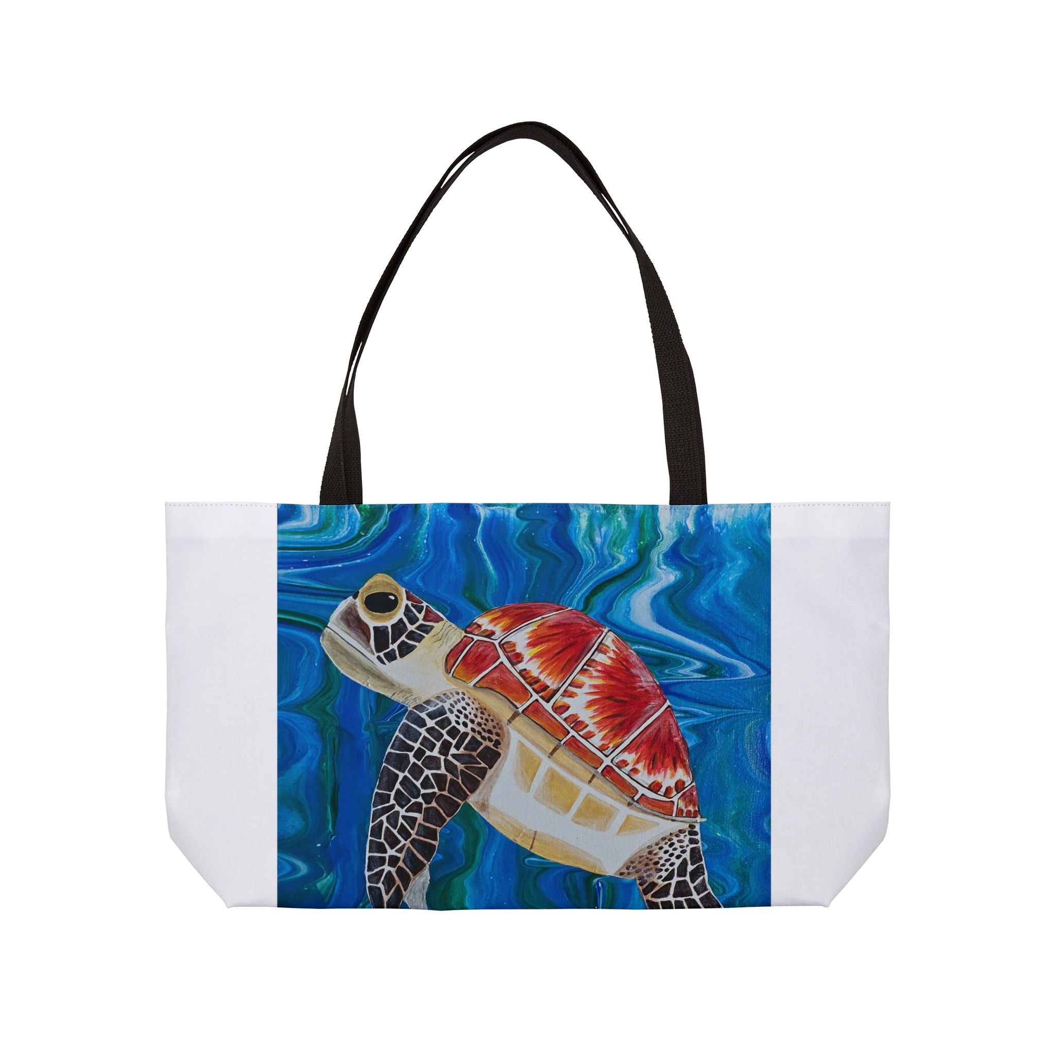 Tote bag with a turtle design on a white background