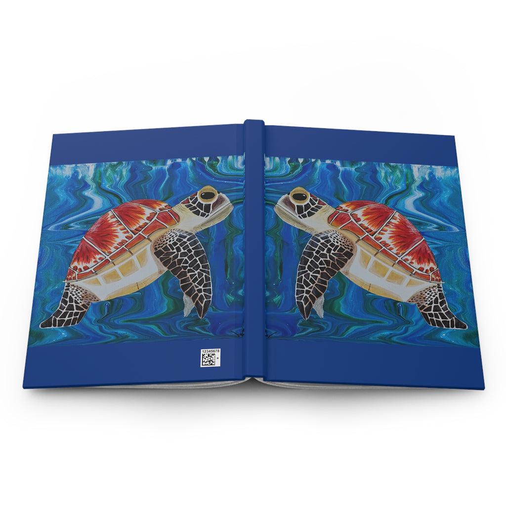 Open book with illustrations of turtles on a blue background