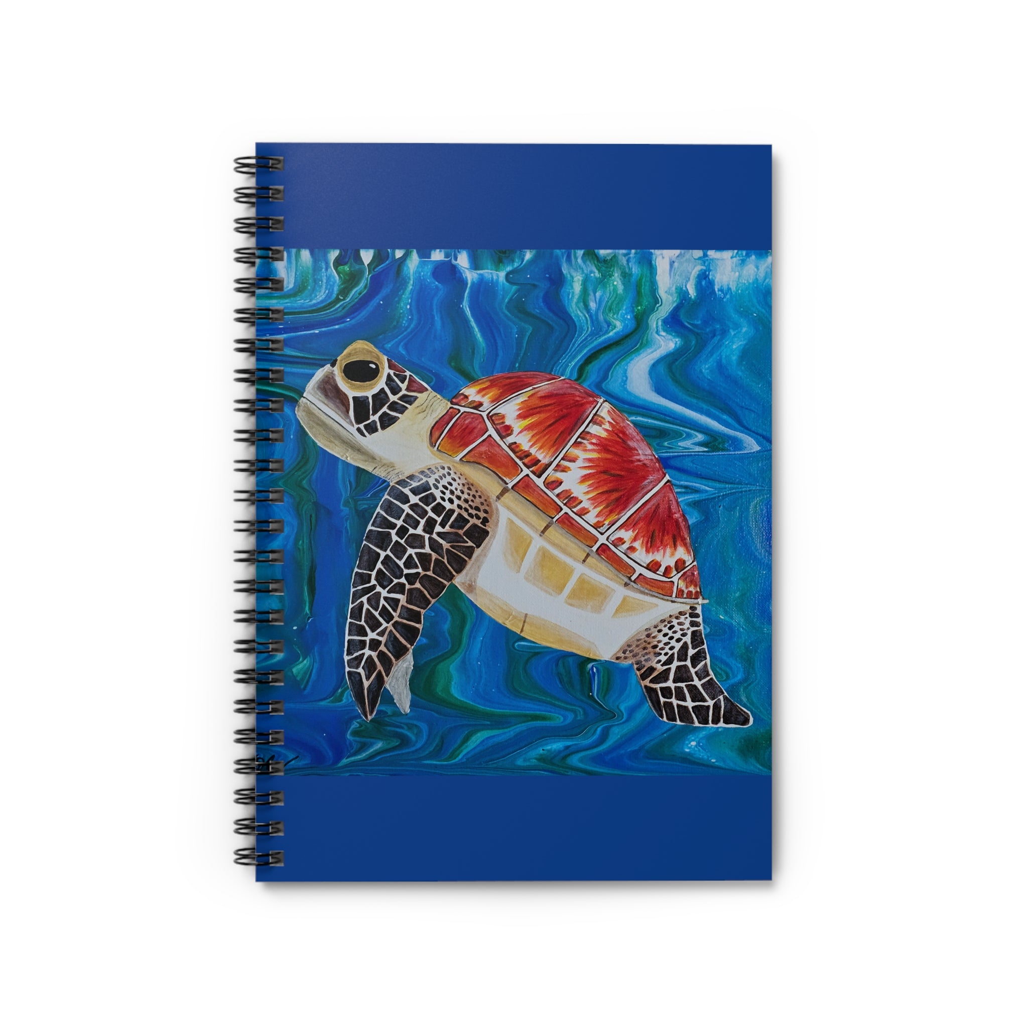 Notebook with a turtle design on a blue background