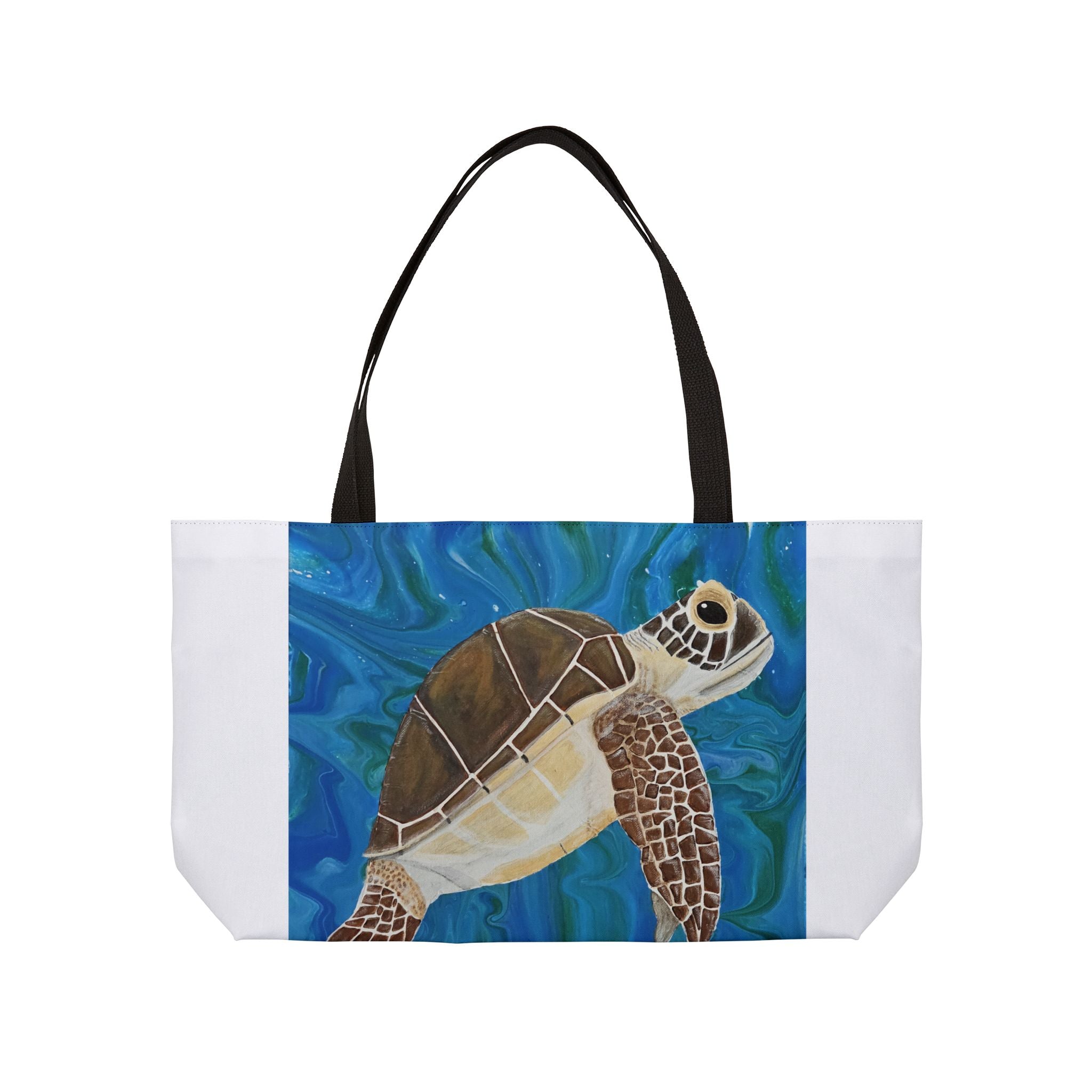 Tote bag with a turtle design on a white background
