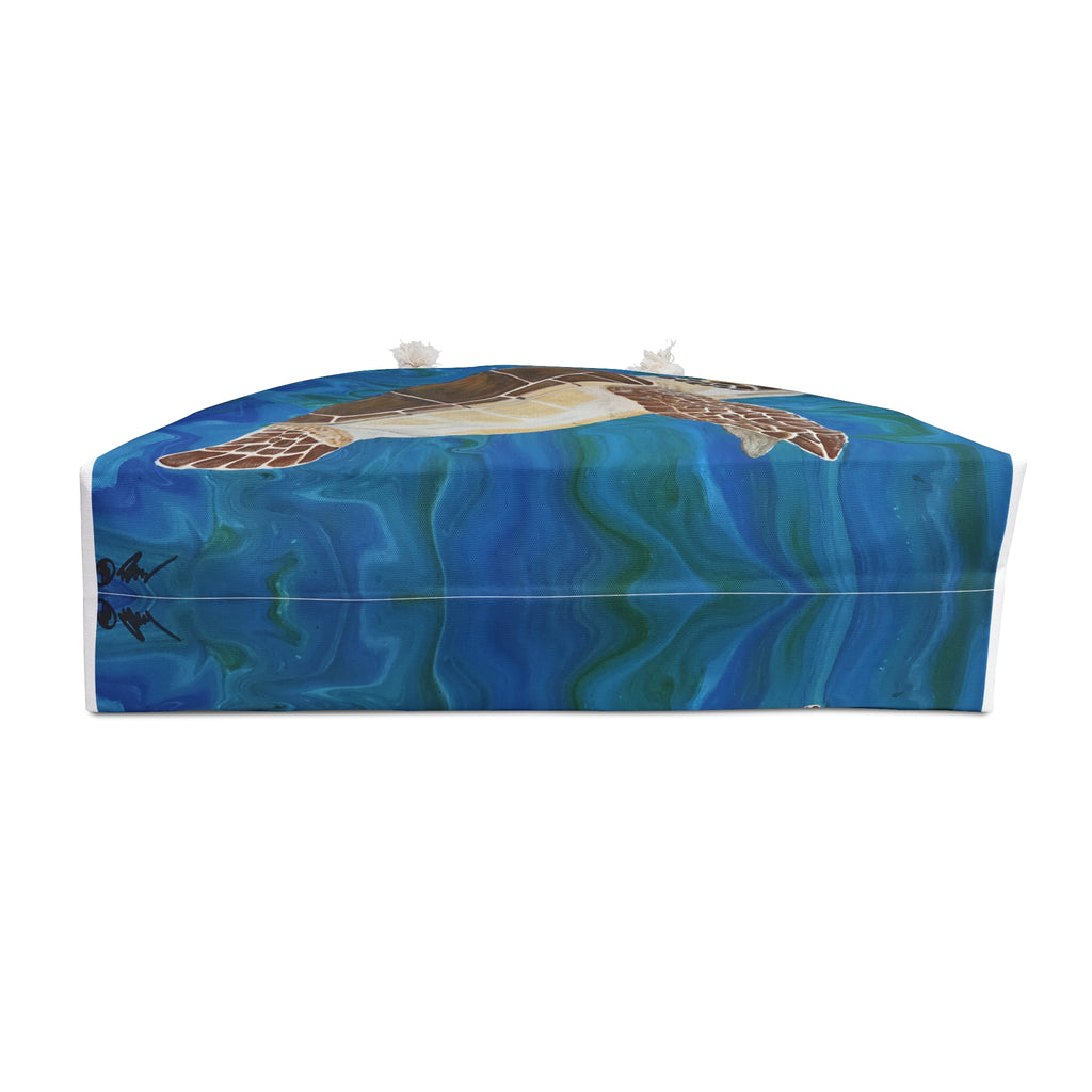 Blue and green abstract pattern on a white background bottom of bag