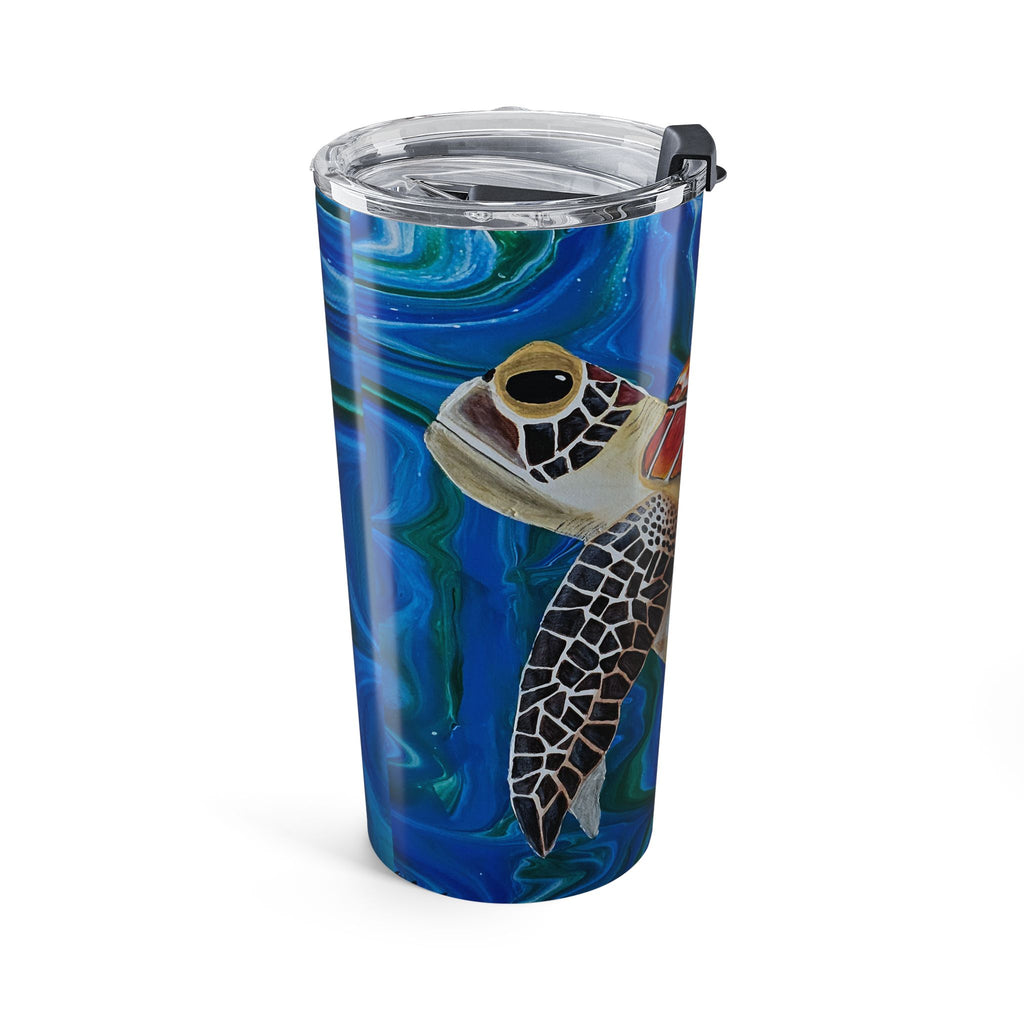 Tumbler with a turtle design on a blue underwater background