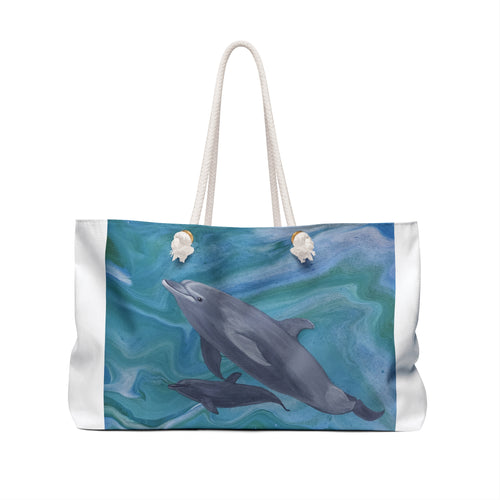 Tote bag with dolphins design on a white background