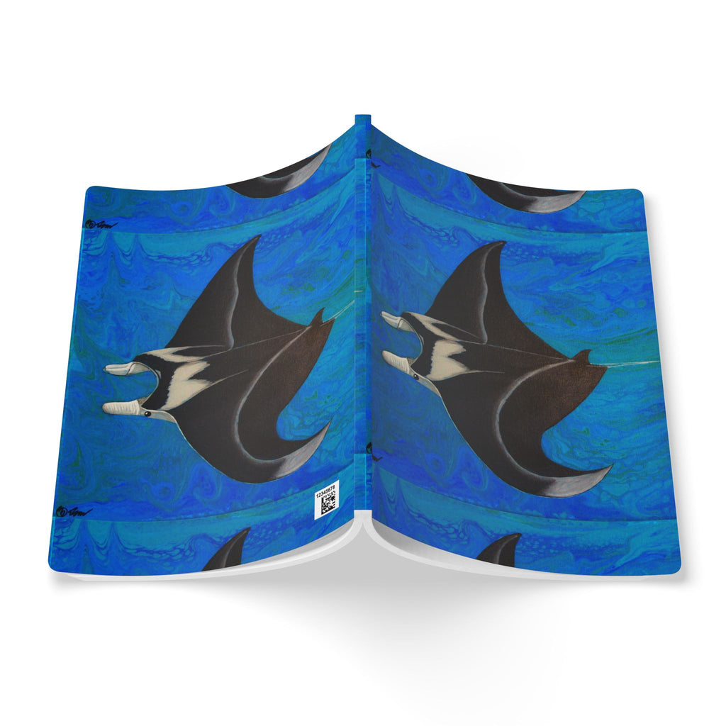 Blue wallet with manta ray design on a white background