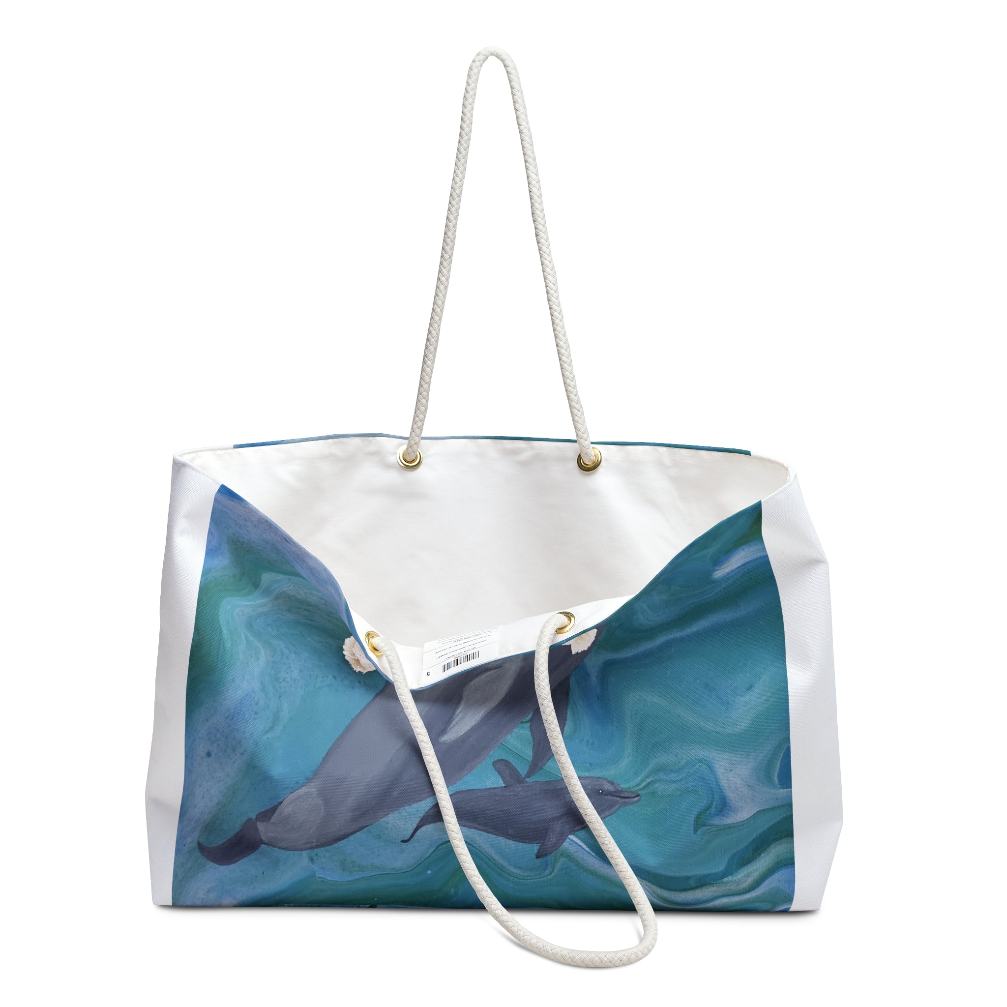 Tote bag with dolphin design on a white background