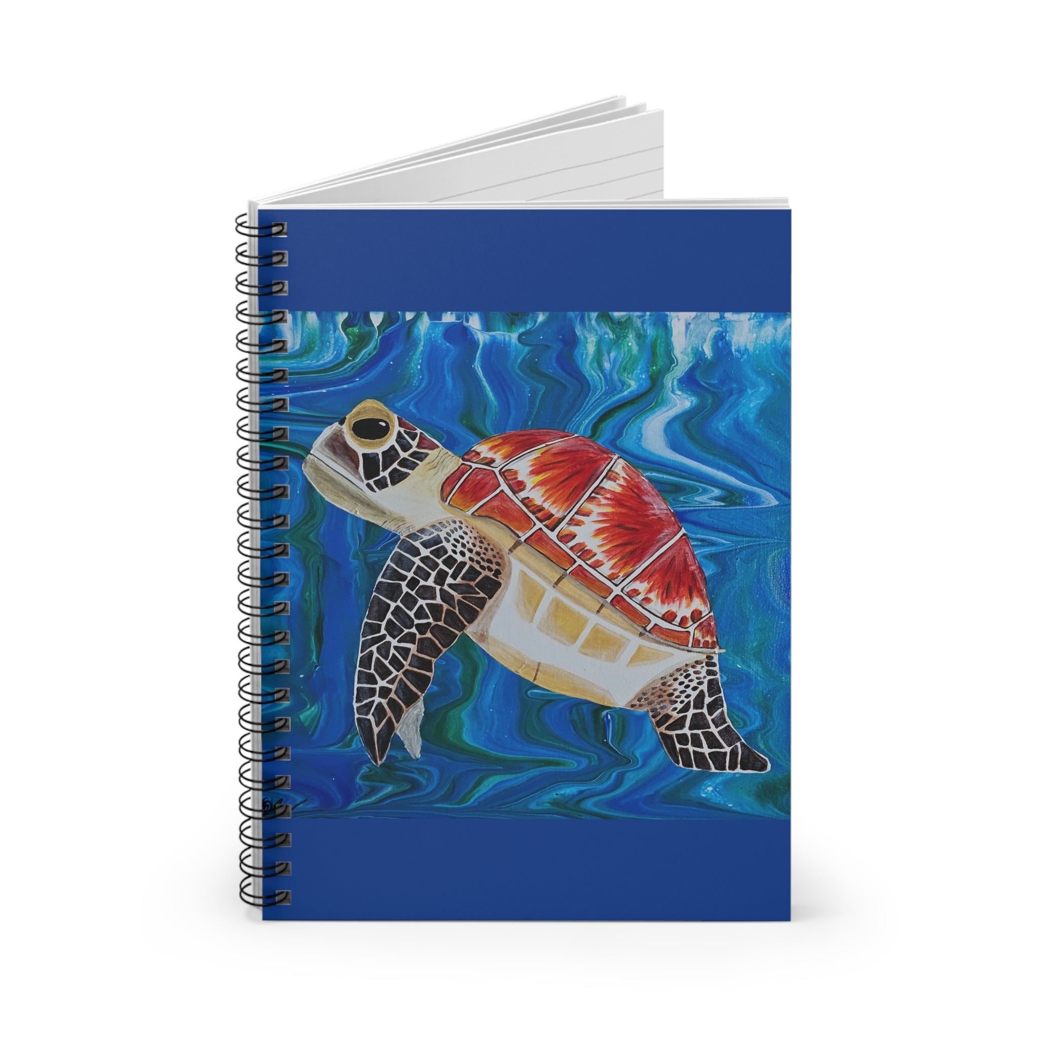 Notebook with a turtle design on a blue background