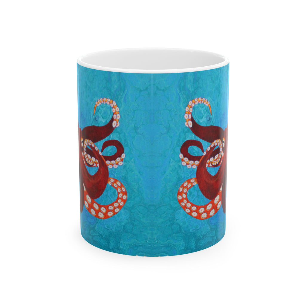 Mug with octopus design on a blue background