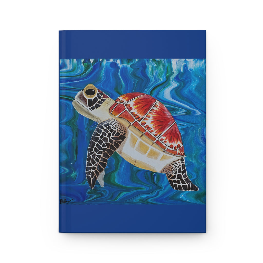 Notebook with a turtle illustration on a blue background