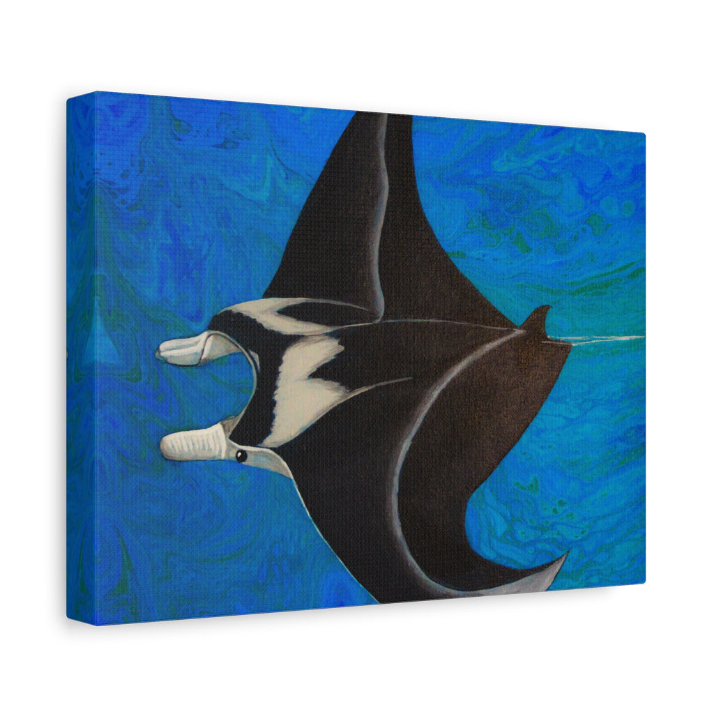 Canvas print of a manta ray against a blue underwater background
