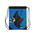 Drawstring bag with manta ray design on a blue background