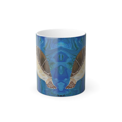 Mug with turtle design on a blue background
