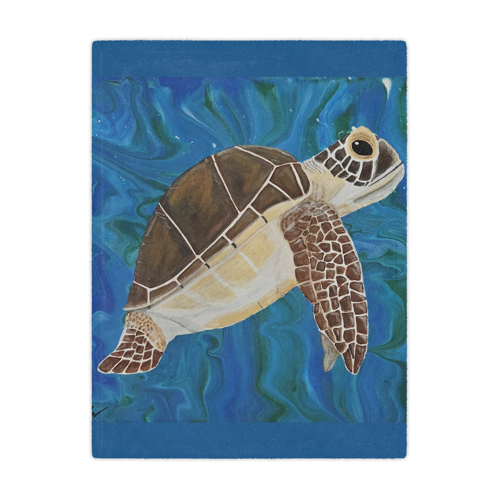 Blanket with a turtle on a blue background