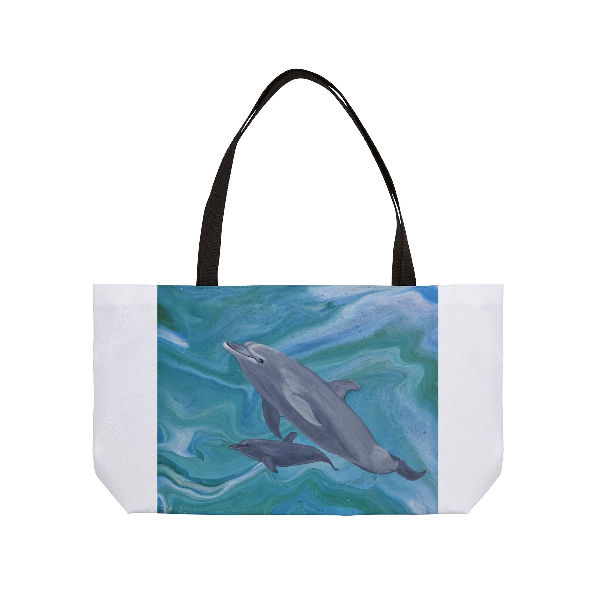 Tote bag with dolphins design on a white background
