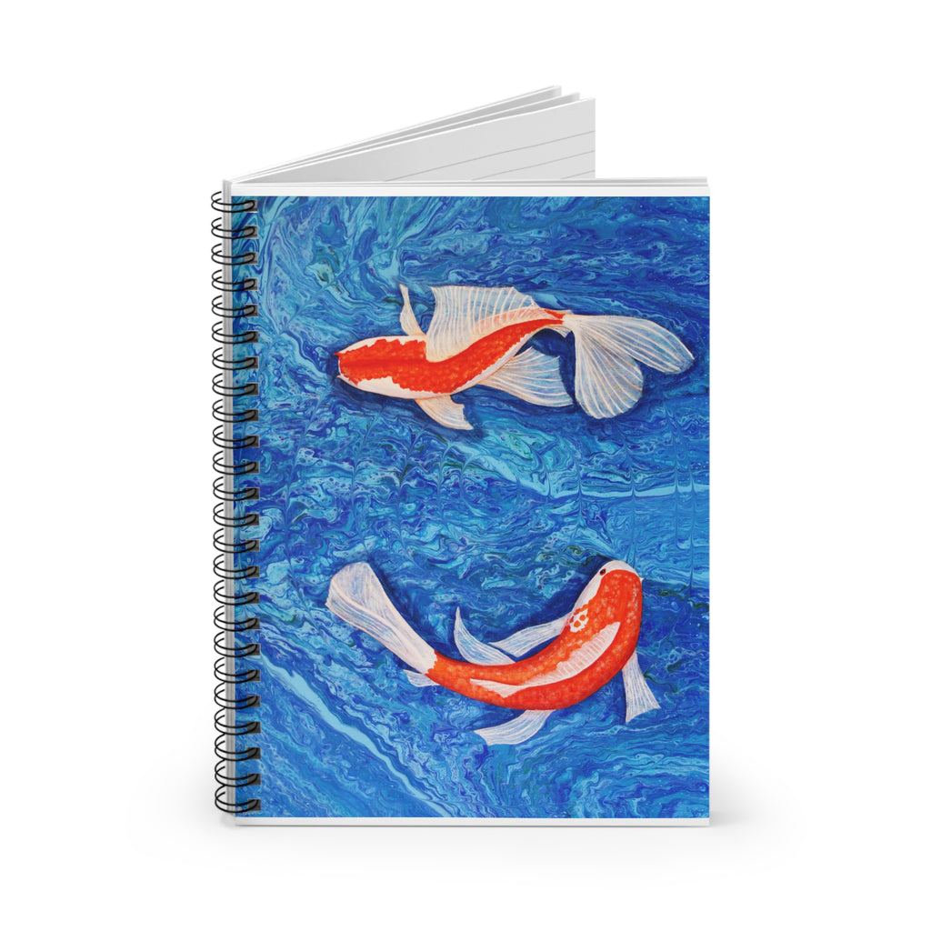 Notebook with Koi fish design on a blue water background