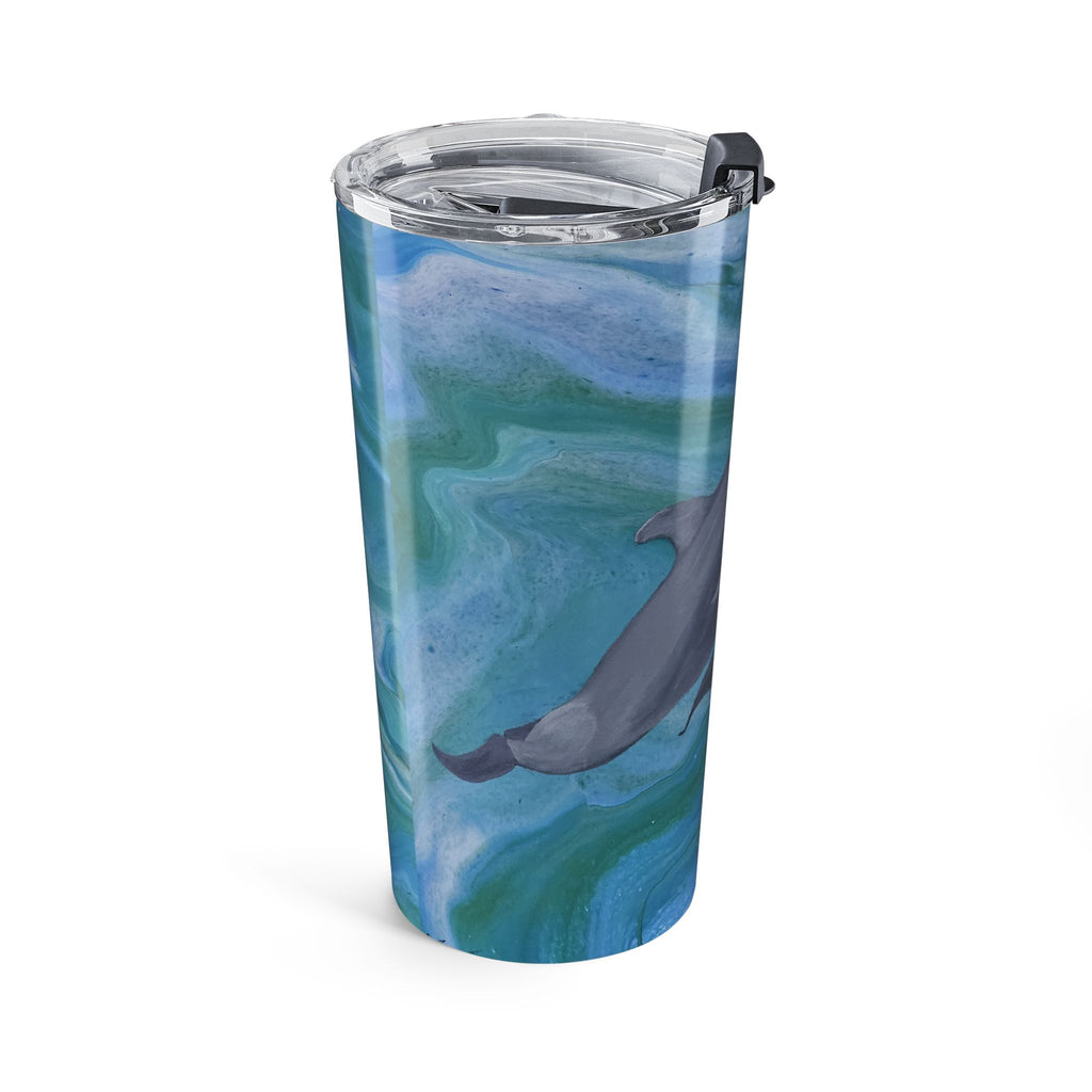 Tumbler with a dolphin design on a white background