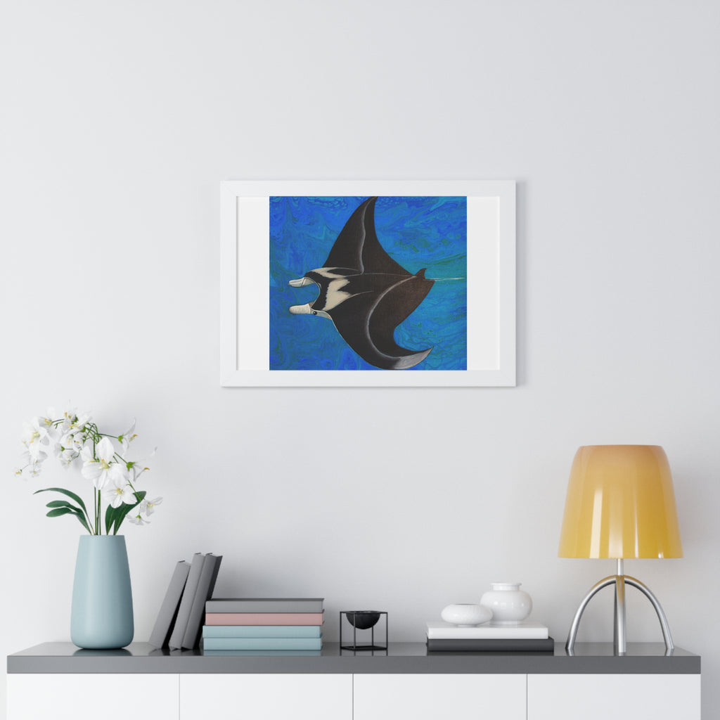 Manta Ray Ocean Art — Framed Horizontal Poster
