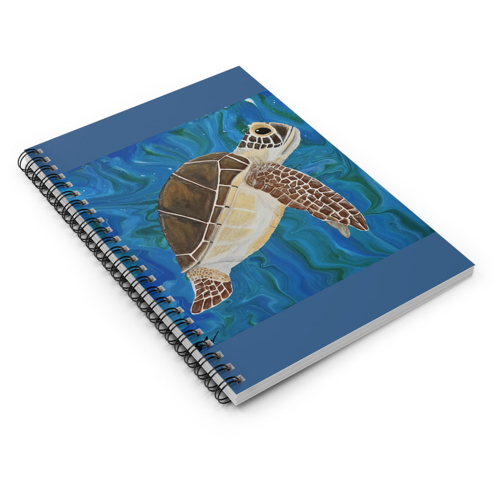 Notebook with a turtle illustration on a blue background