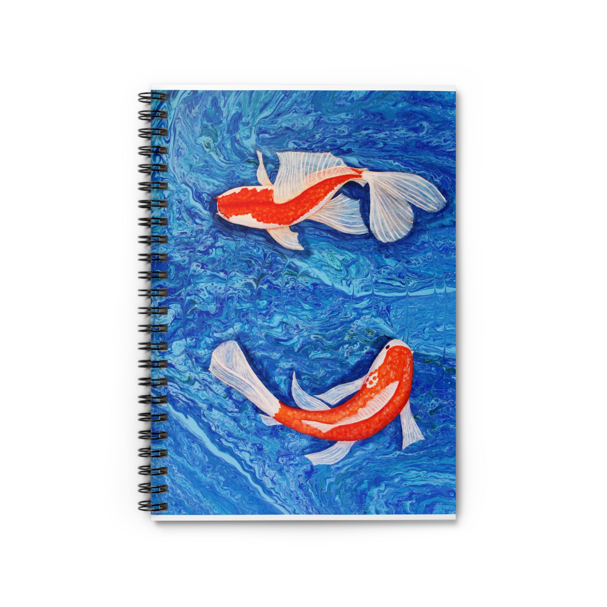 Notebook with Koi fish design on a blue water background