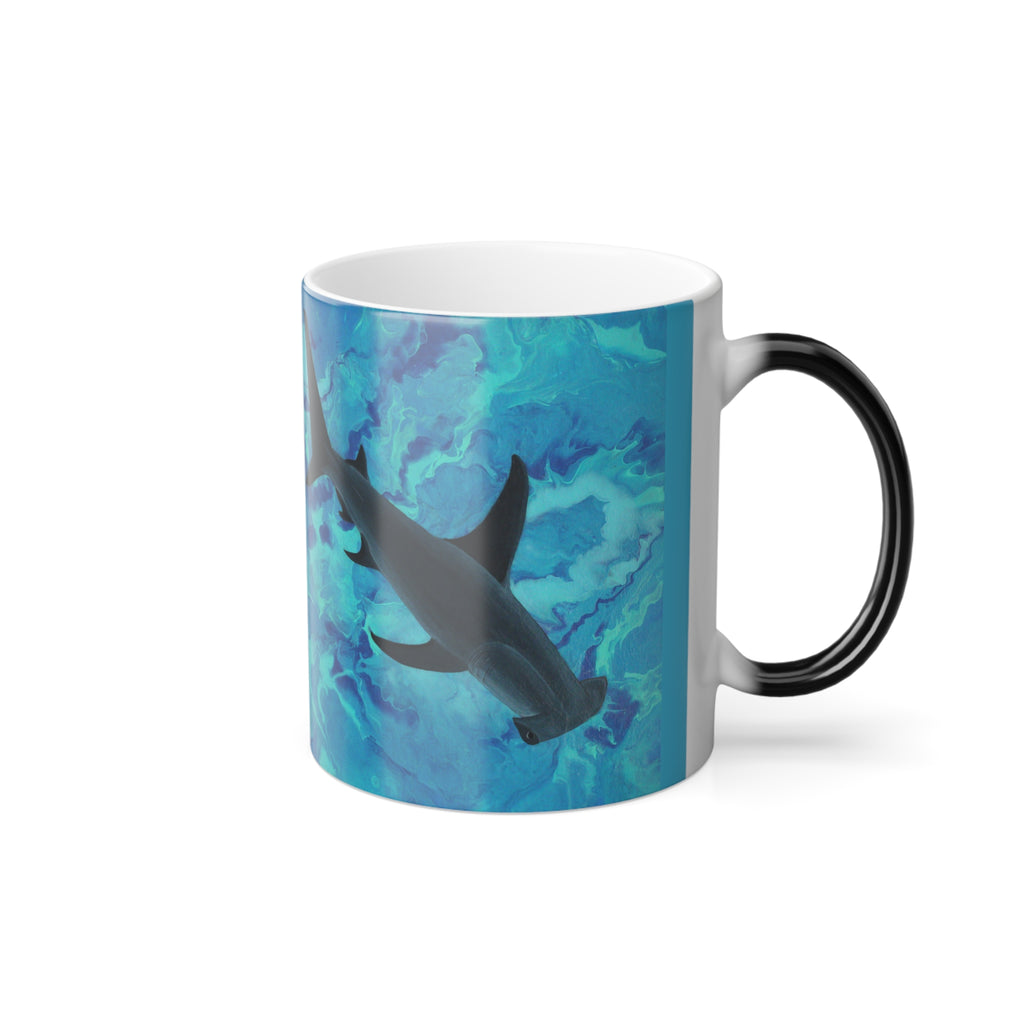 Mug with shark design on a blue gradient background