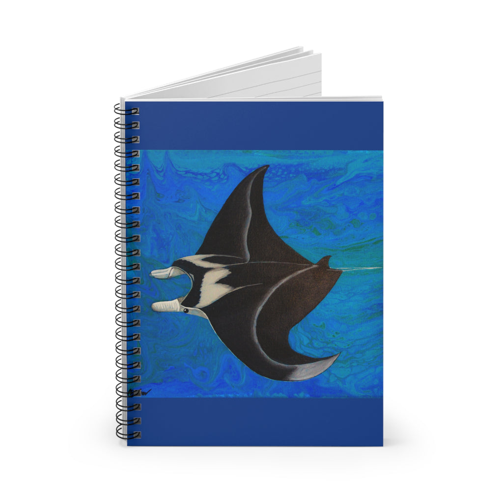 Notebook with a manta ray design on a blue background