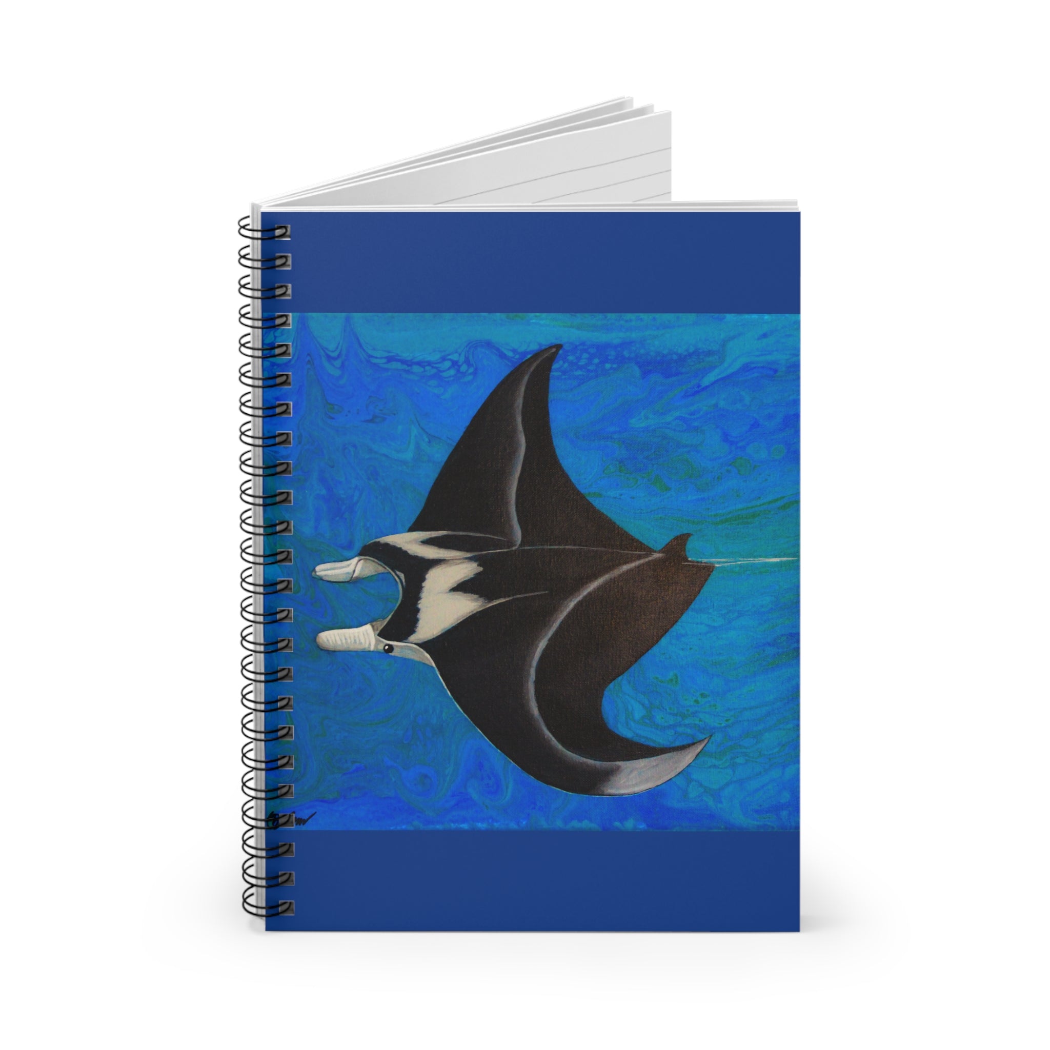 Notebook with a manta ray design on a blue background