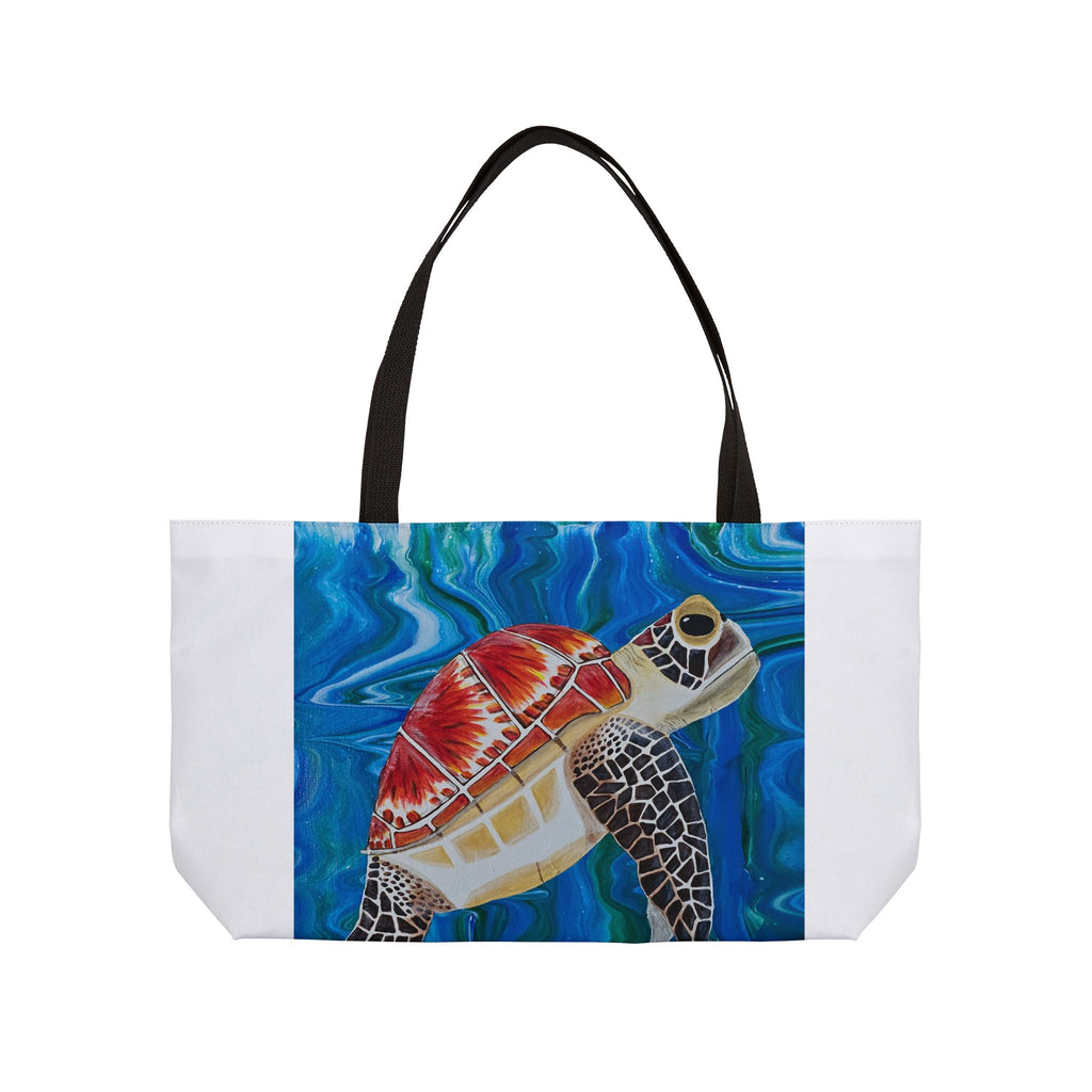 Tote bag with a turtle design on a white background