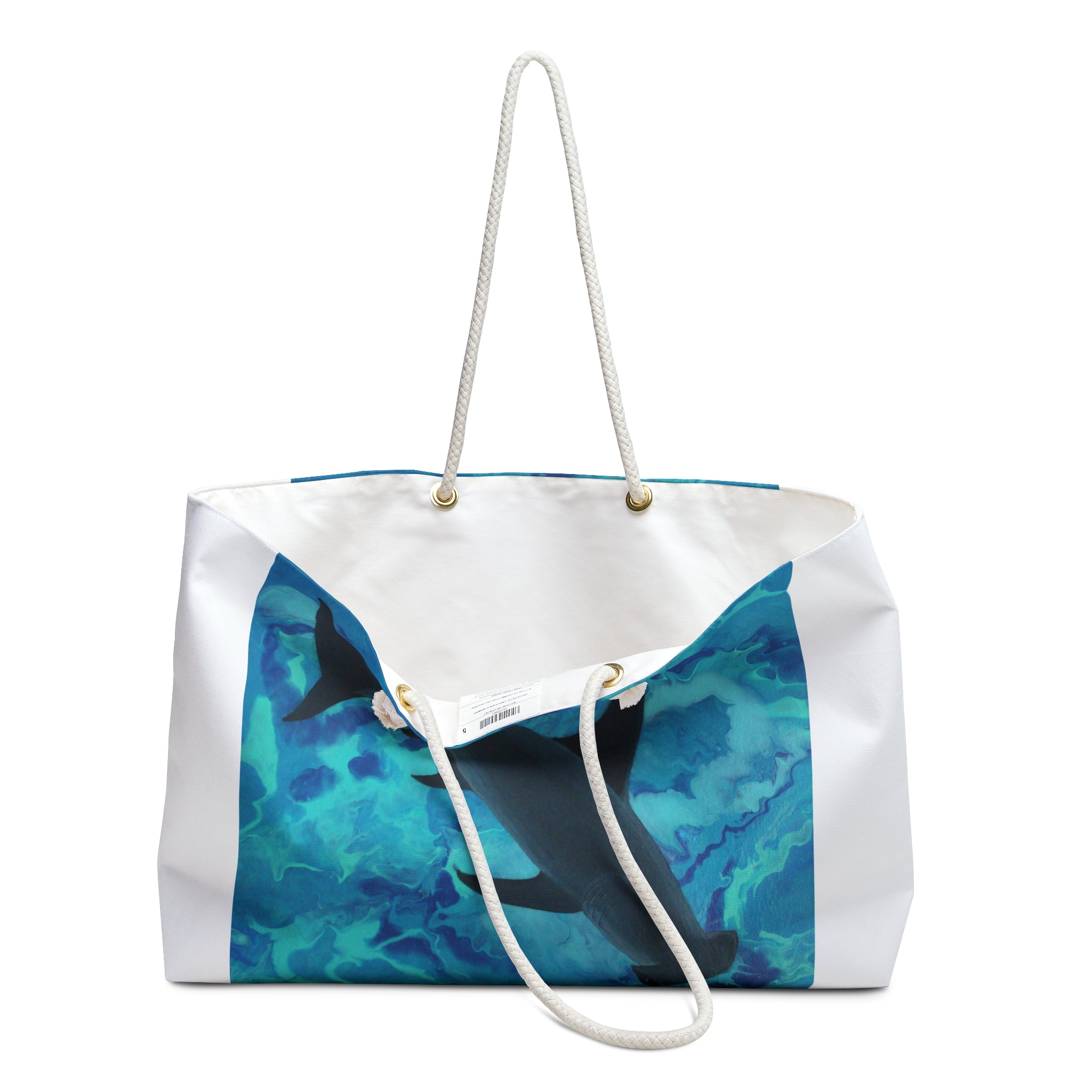 Tote bag with shark design on a white background