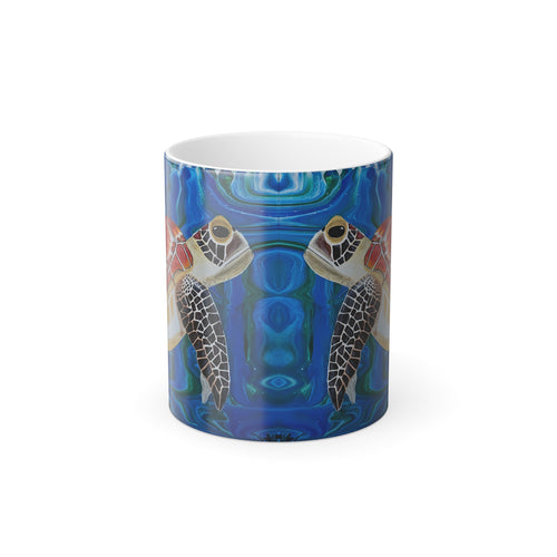 Mug with turtle design on a blue background