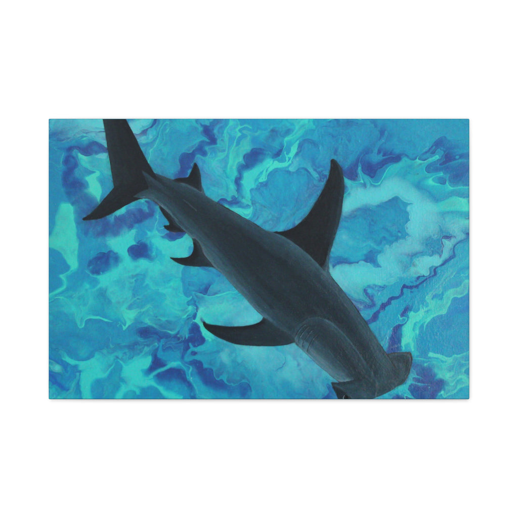 Shark swimming against a blue abstract background